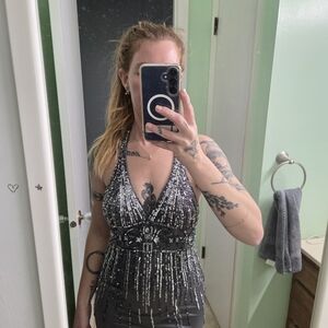 Beautiful Black and Silver Sequin Prom Dress